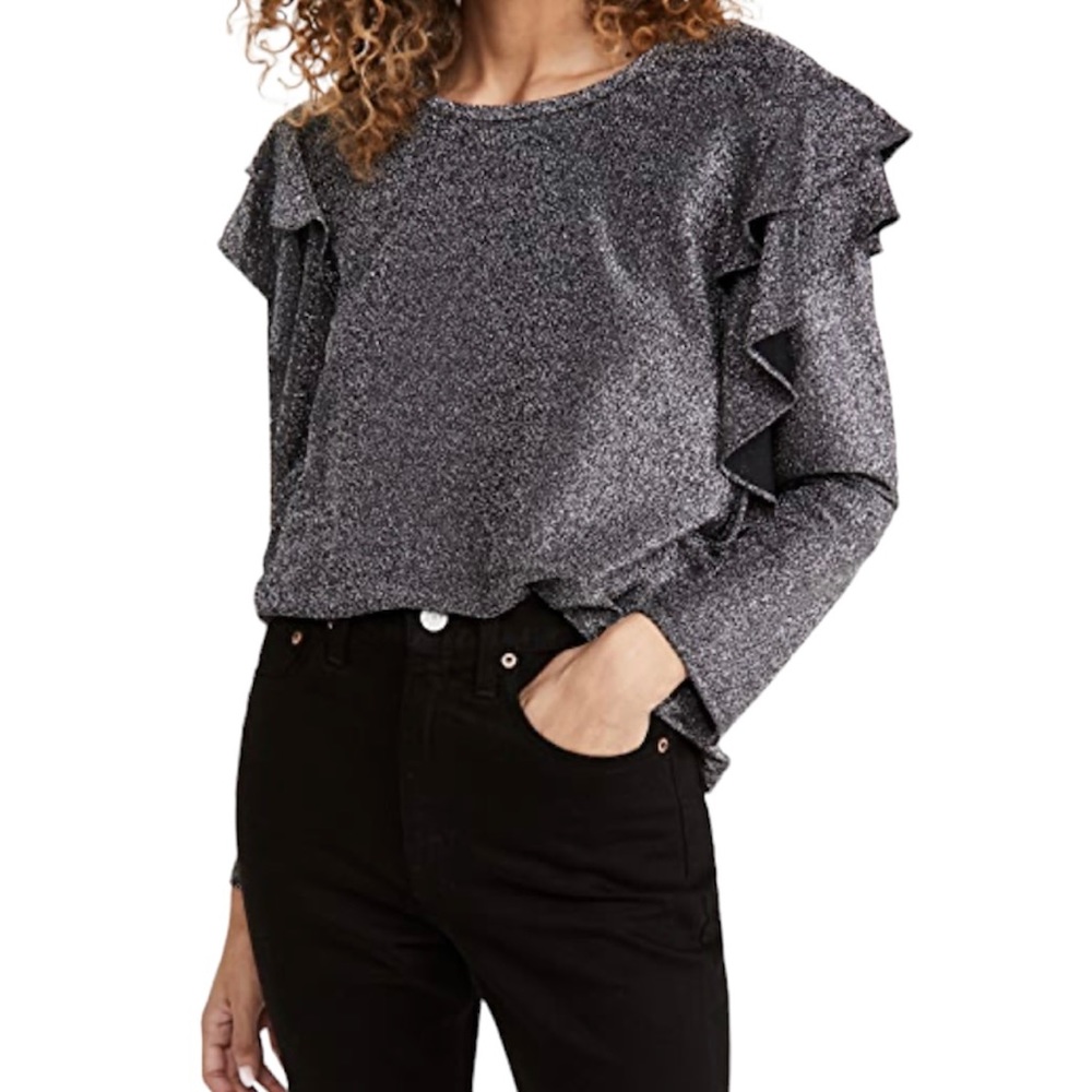 Ava & Viv Plus Size 1X Gray Ruffled Shoulder Top 3/4 Sleeve EUC